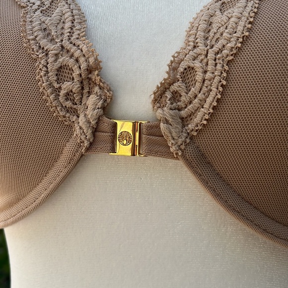 NWT Natori Tan and Cream Lace Trimmed Feathers Cafe Bra 34DDD Front Closure - Picture 7 of 8